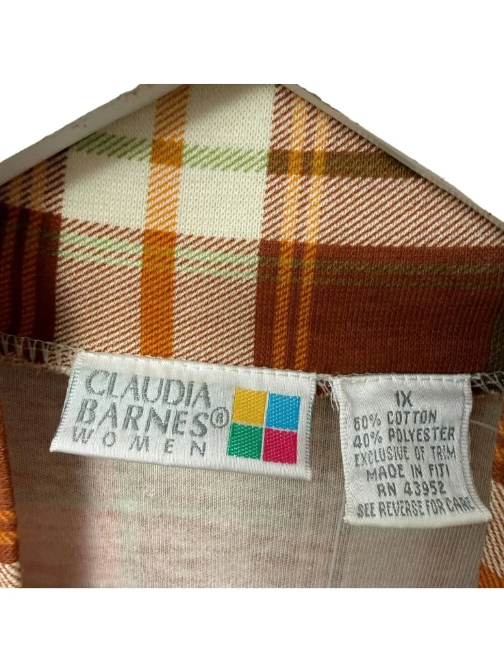 Claudia Barnes Mock Turtleneck Plus Size 1X Cotton Rust Plaid Vtg Cottagecore